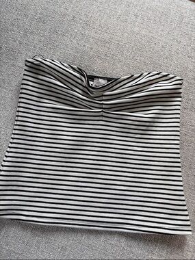 Maeve Black & White Horizontal Stripe Strapless Top